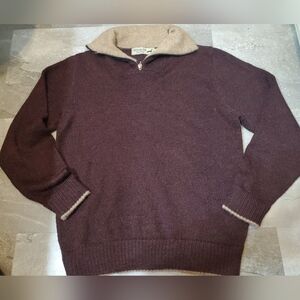 Peruvian Link "Auckland 1/4 zip sweater. 100% alpaga. Burgundy/black. Tan. S.